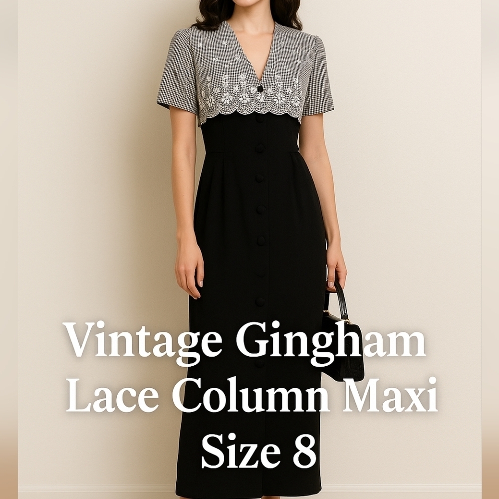 ๐ค Vintage Coquette Maxi Gingham Bolero Overlay Size 8 Mobwife Estate Collectio - Picture 14 of 14